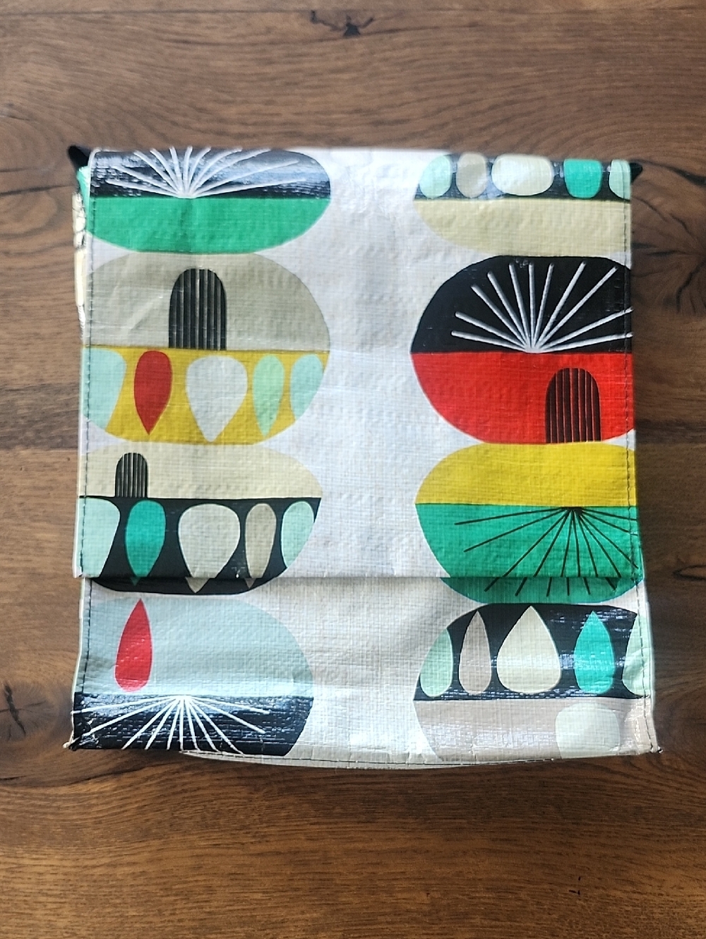 BlueQ Retro Geometric Print Tote Bag in Teal, Yellow, Red, Black